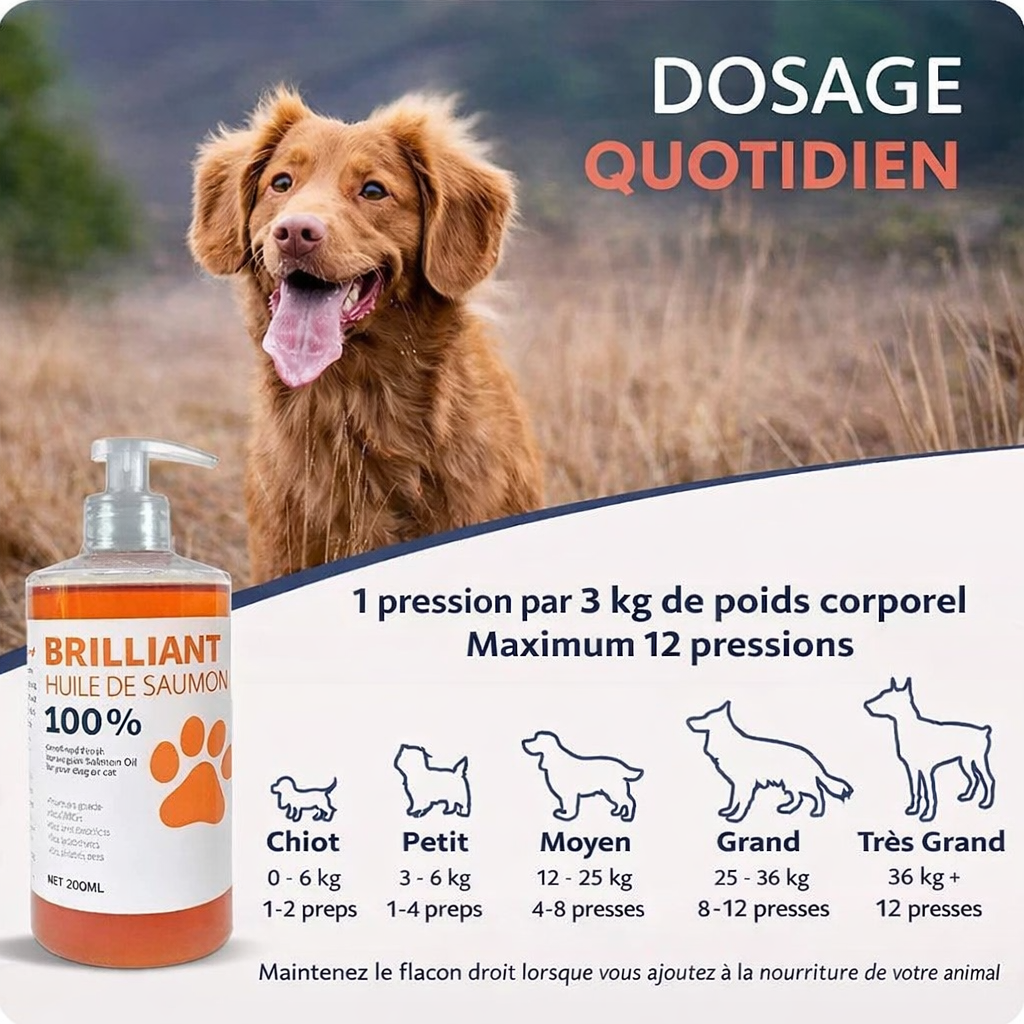Huile de Saumon Pure pour Chien – Complément Naturel Oméga 3 & 6 (200 ml)