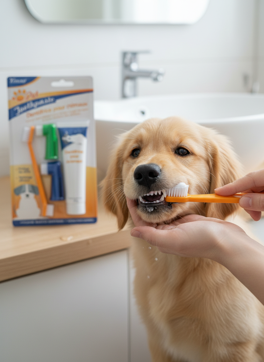 Kit Dentaire pour Animaux – Brosse à Dents & Dentifrice Anti-Tartre