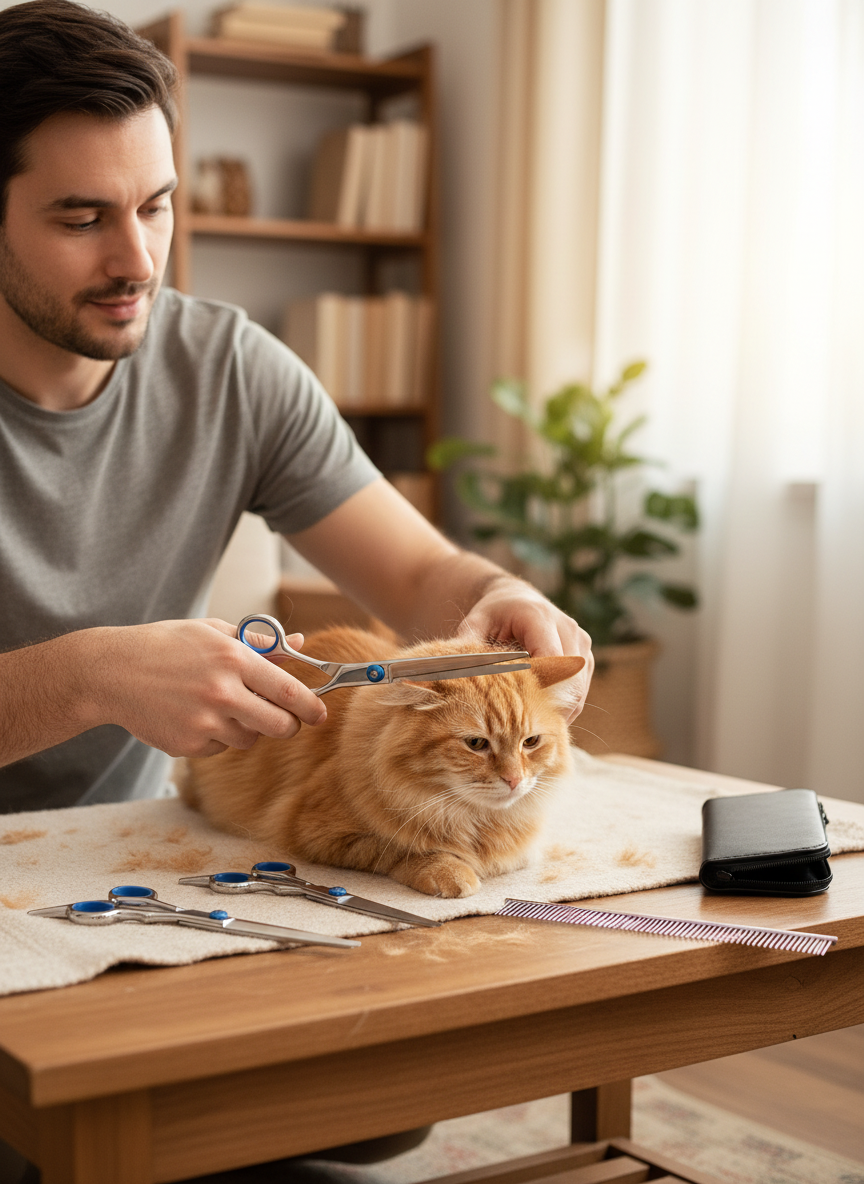 Set de Ciseaux de Toilettage pour Chats et Chiens – Acier Inoxydable, Bout Rond Sécurisé, Effileurs + Peigne Inclus