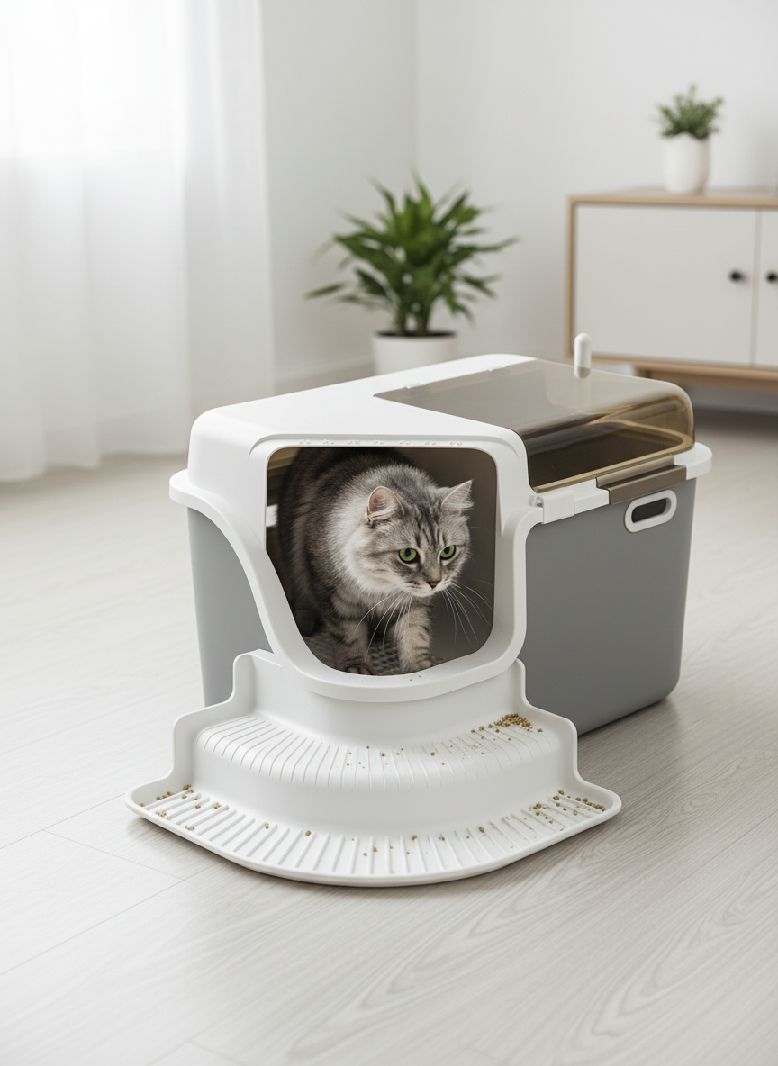 Litière Fermée Spacieuse pour Chat – Entrée Couloir