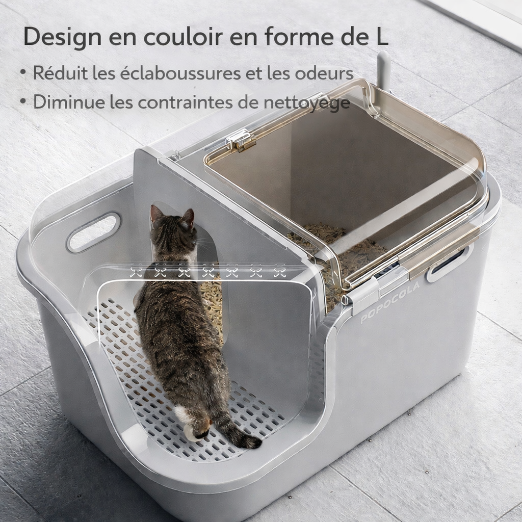 Litière Fermée Spacieuse pour Chat – Entrée Couloir