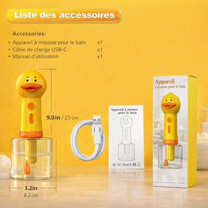 Distributeur de Mousse Électrique pour Animaux – Canard Jaune Rechargeable
