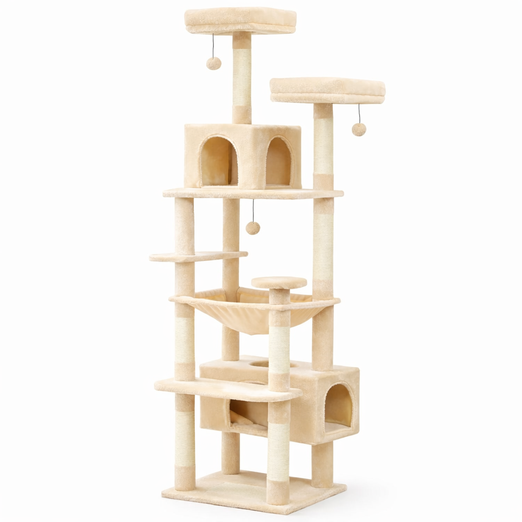 Arbre à Chat Multi-Niveaux avec Hamac, Condo, Griffoirs et Plateforme Supérieure