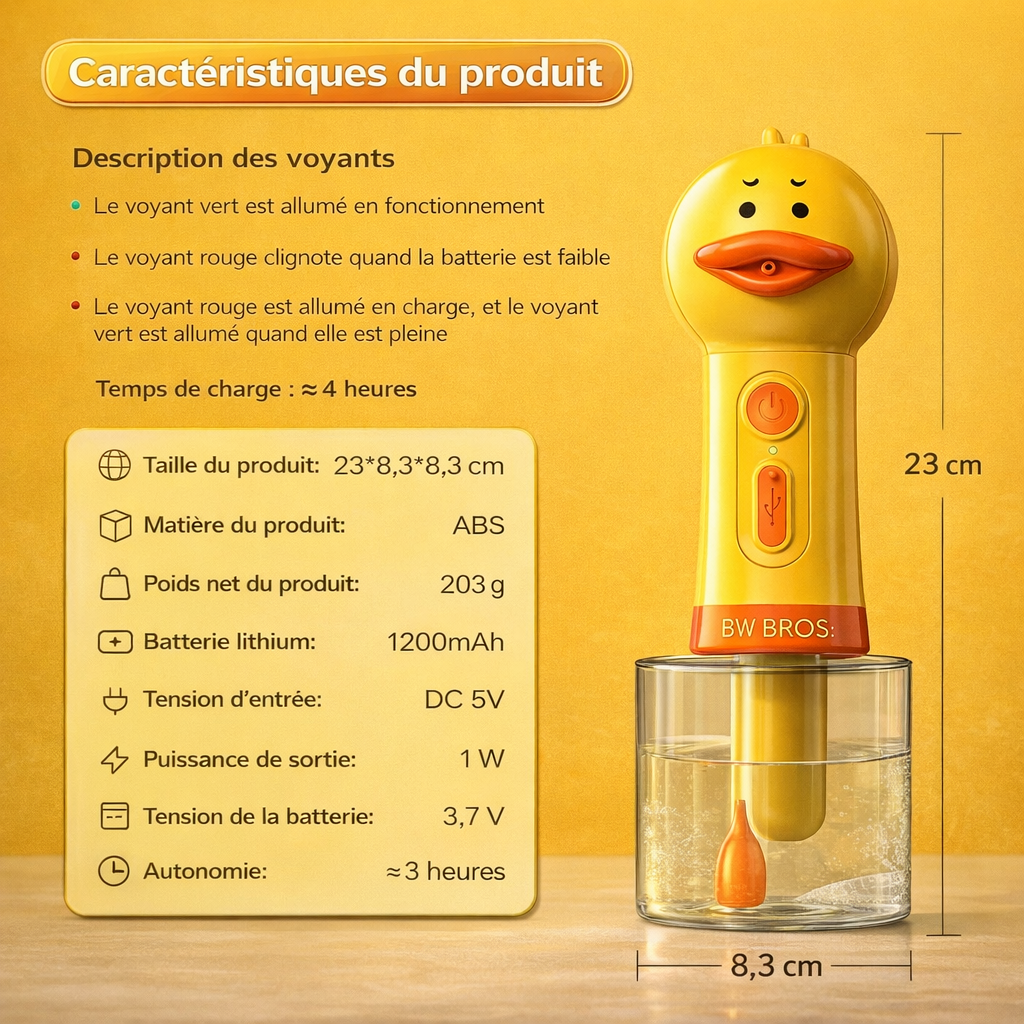 Distributeur de Mousse Électrique pour Animaux – Canard Jaune Rechargeable