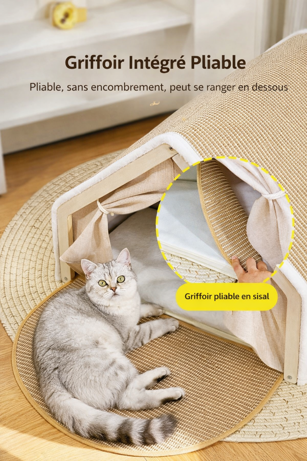Maison pour Chat d’Hiver Ultra Chaude – Nid Semi-Fermé avec Griffoir en Sisal, Panier Douillet Antidérapant, Design Villa Confort