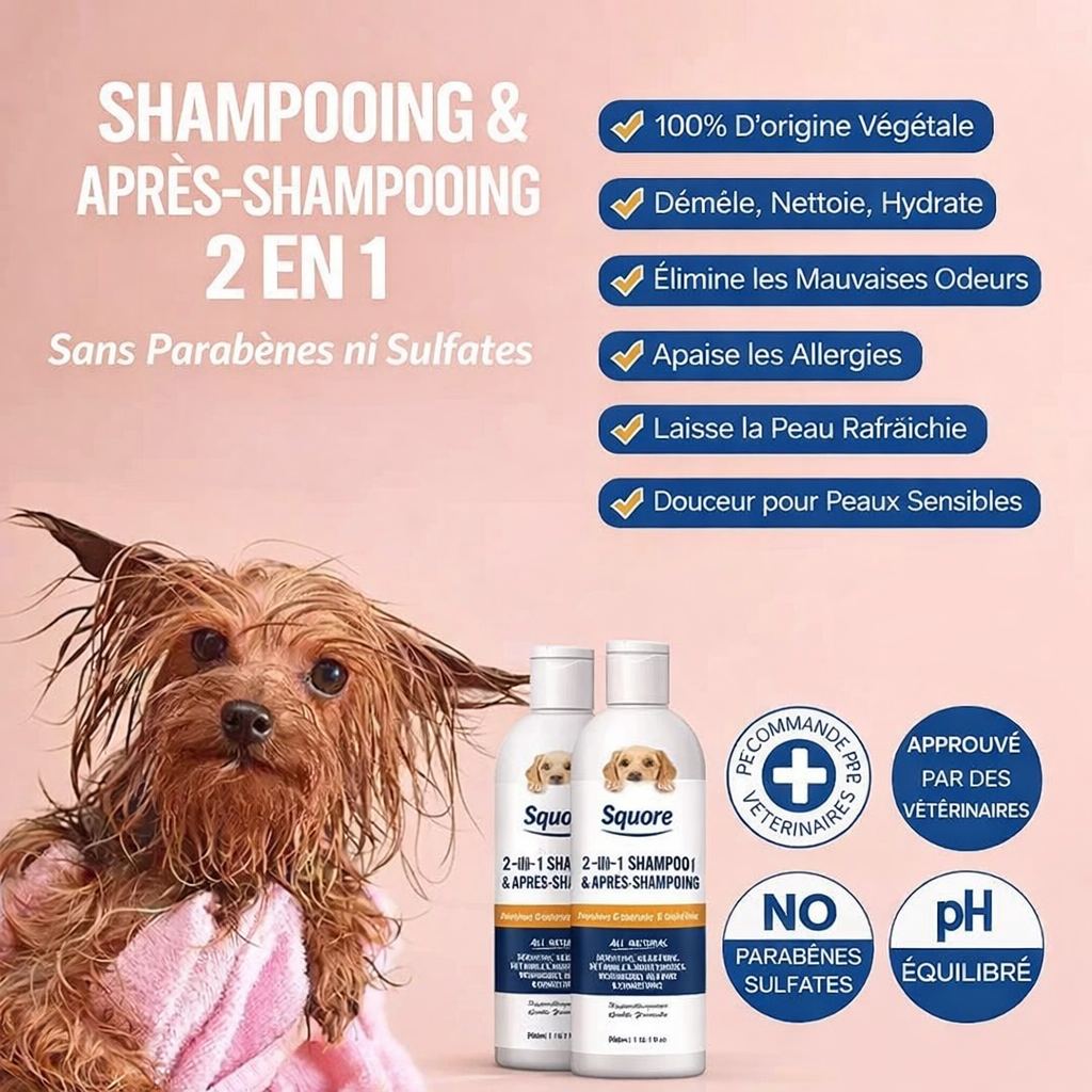 Shampooing Chiot 2 en 1 Naturel – Hydratant pH Équilibré – Sans Parabènes – Sans Sulfates 300ml