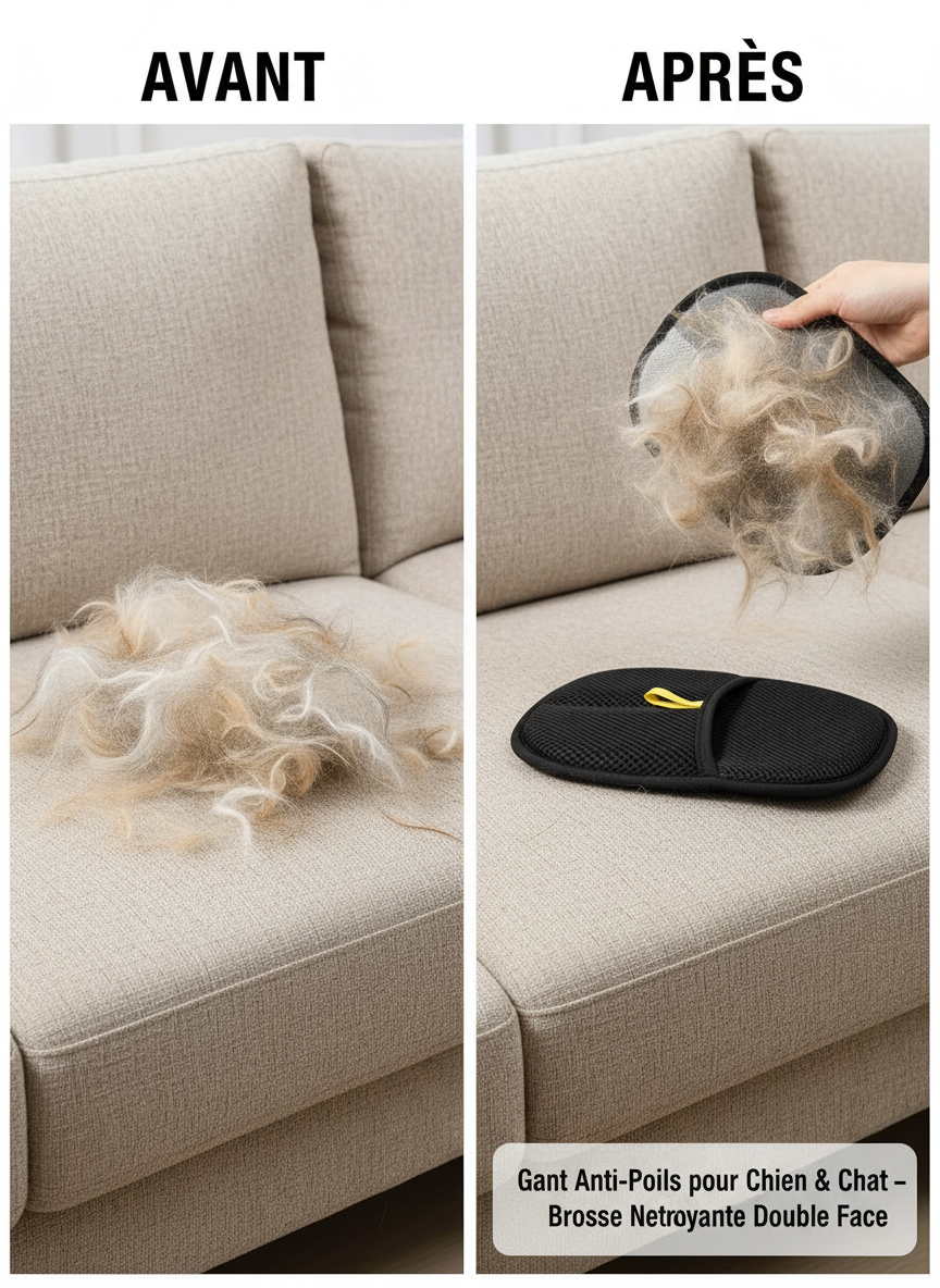 Gant Anti-Poils pour Chien & Chat – Brosse Nettoyante Double Face
