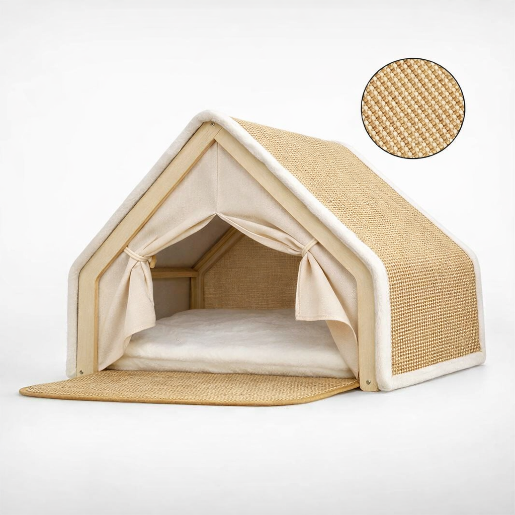 Maison pour Chat d’Hiver Ultra Chaude – Nid Semi-Fermé avec Griffoir en Sisal, Panier Douillet Antidérapant, Design Villa Confort
