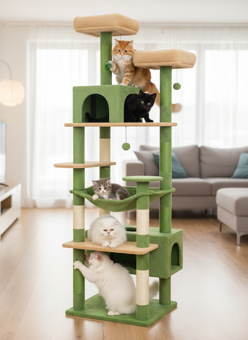 Arbre à Chat Multi-Niveaux avec Hamac, Condo, Griffoirs et Plateforme Supérieure