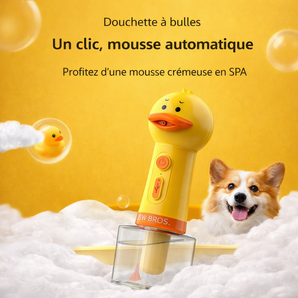 Distributeur de Mousse Électrique pour Animaux – Canard Jaune Rechargeable