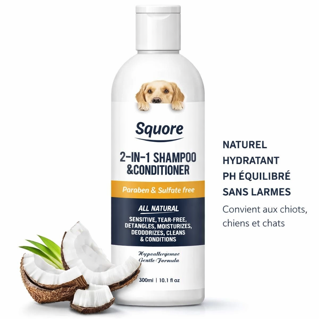 Shampooing Chiot 2 en 1 Naturel – Hydratant pH Équilibré – Sans Parabènes – Sans Sulfates 300ml