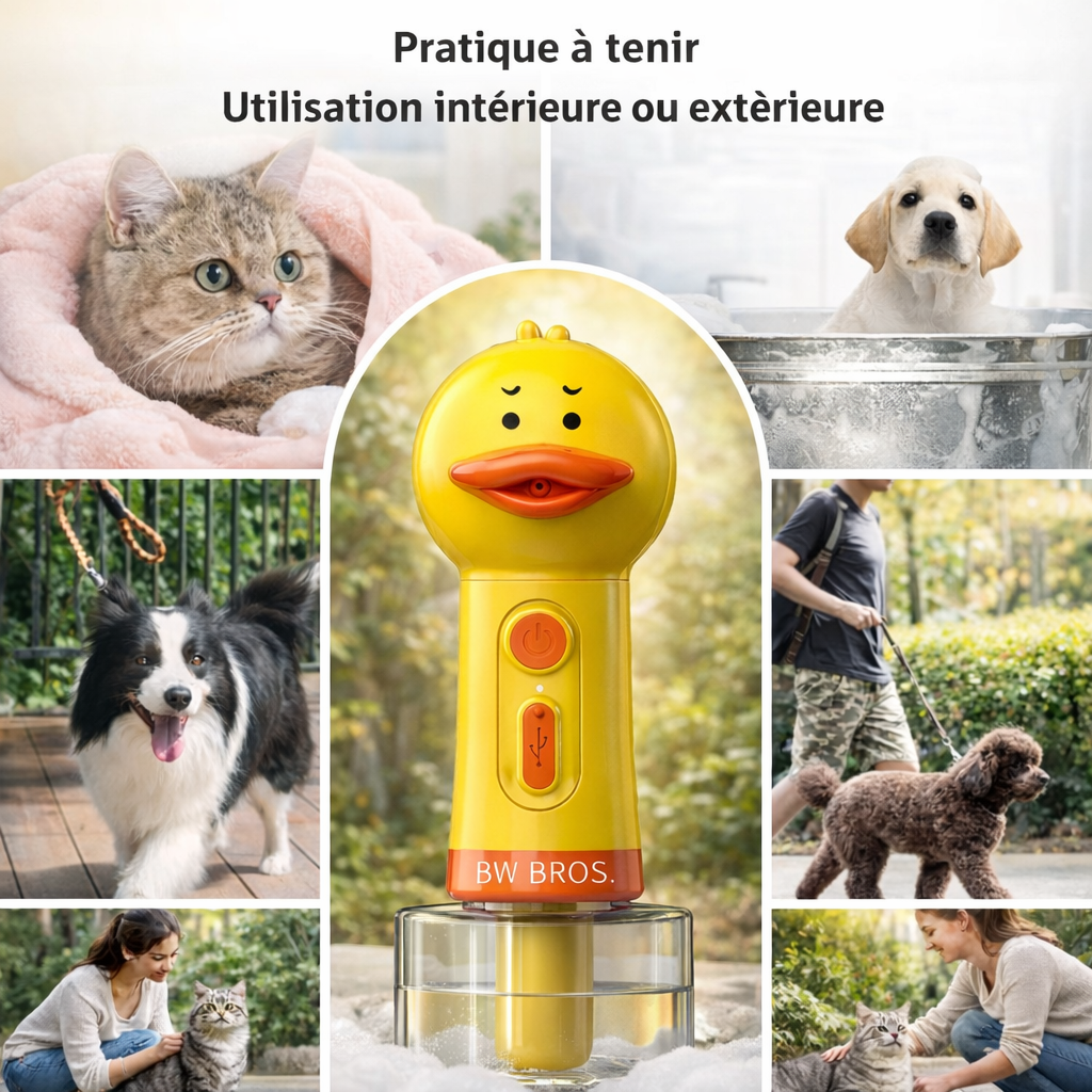 Distributeur de Mousse Électrique pour Animaux – Canard Jaune Rechargeable